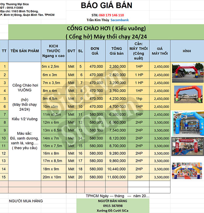 giá bán cổng hơi mới nhất